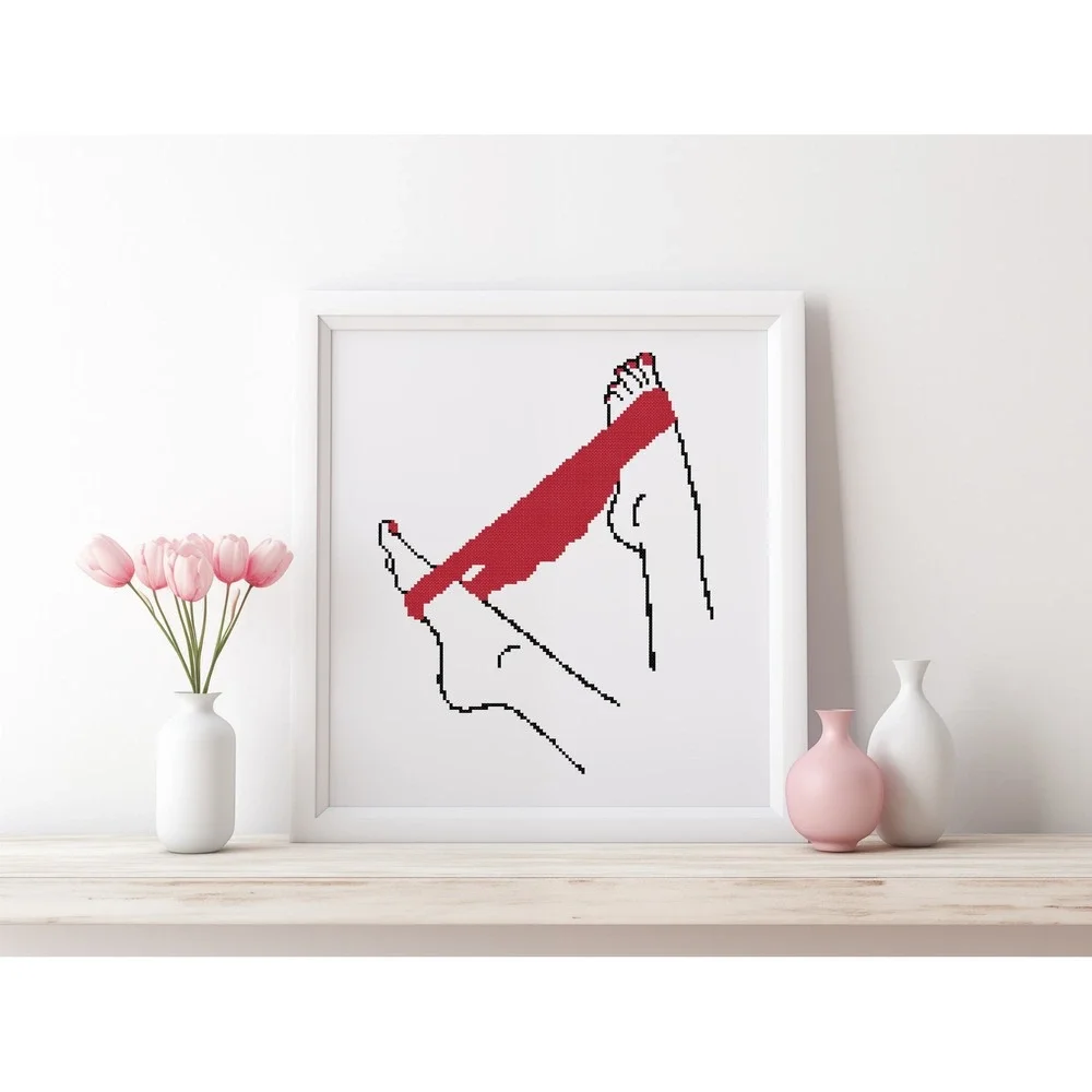 Subversive Women Red Panties Sexy Lingerie Legs Counted Cross Stitch Pattern Kit - Picture 3 of 7